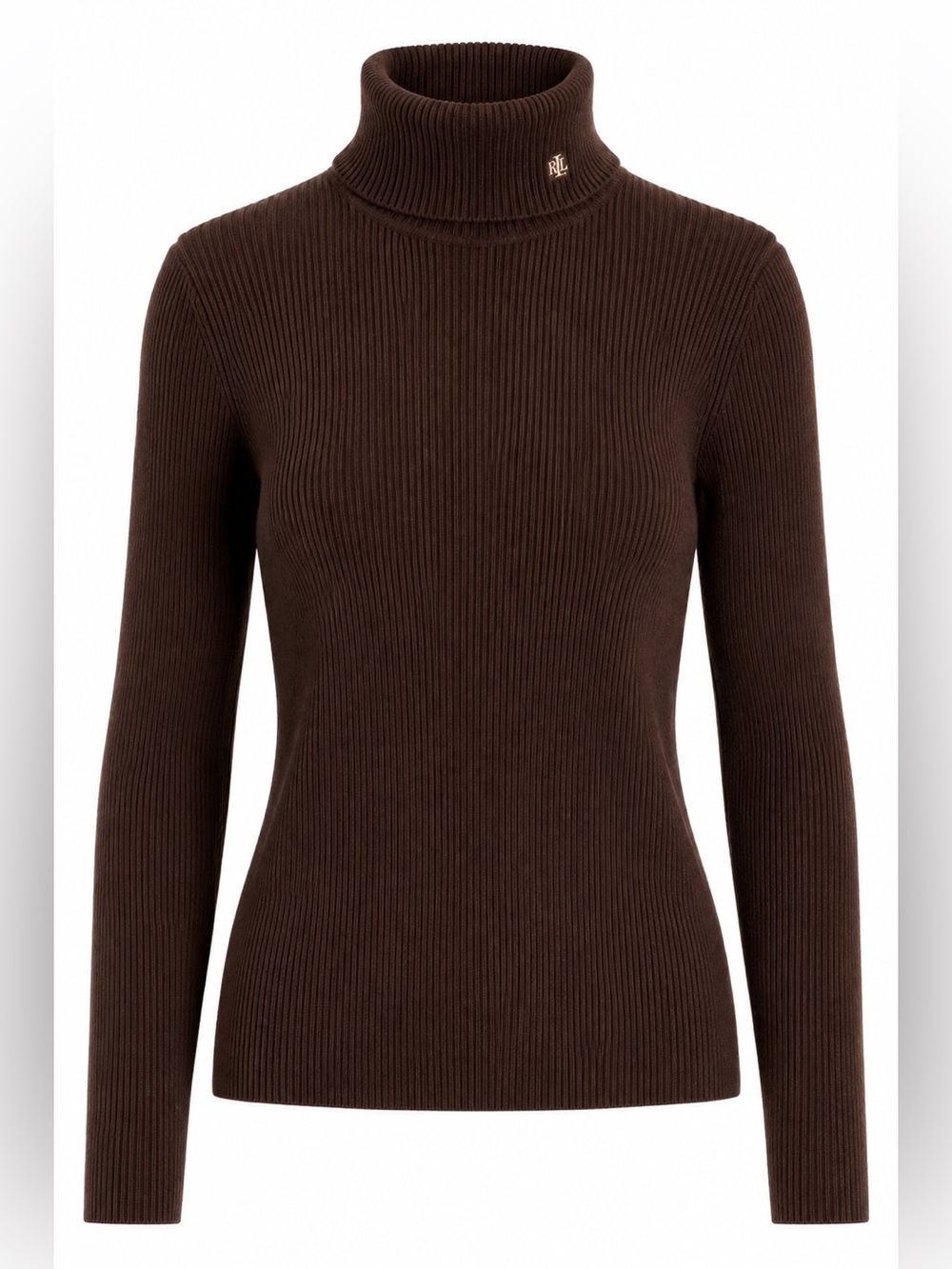 Vintage Ralph Lauren 100% Cotton Fine Ribbed Rich Chocolate Brown Turtleneck M